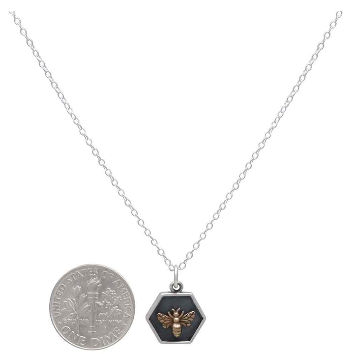 Silver Hexagon and Bronze Bee Charm Necklace