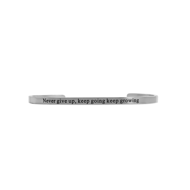 18K Gold PVD Never give up Engraved Bangle Bracelet