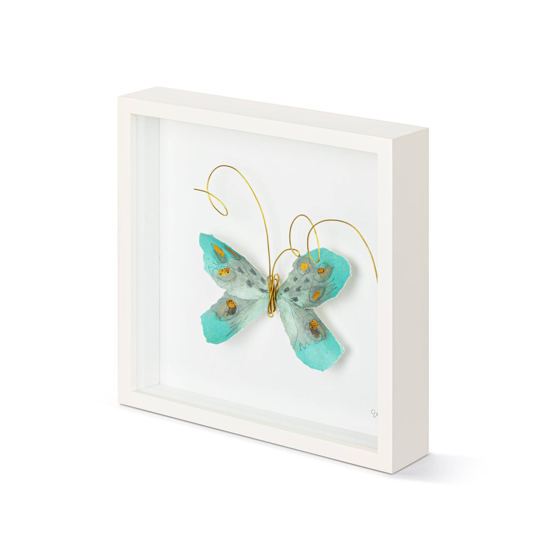 Turquoise & Gold Butterfly Wall Art - 10"sq