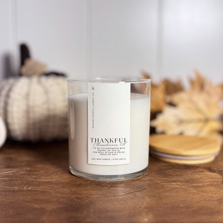 Thankful | Pumpkin Spice & Vanilla | 9 oz. Clear Jar Candle