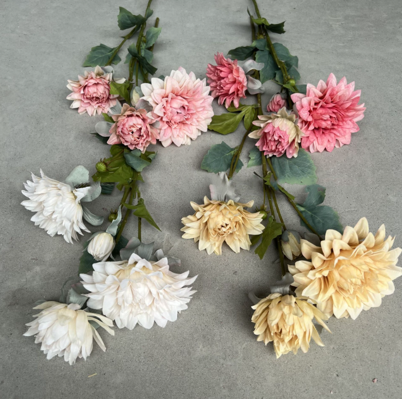 Faux Silk Dahlia Flower Spray, Fall Dahlias