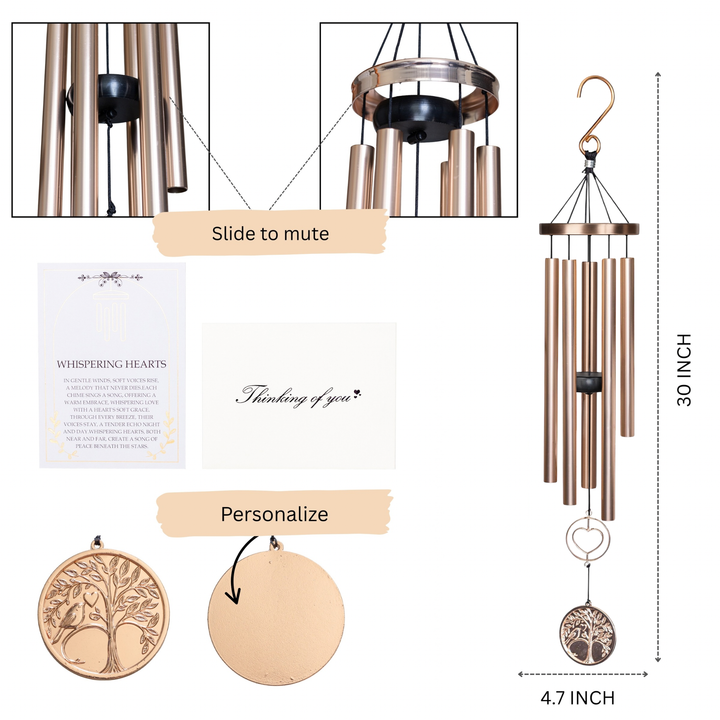 30” Wind Chime – Whispering Hearts™ Collection – Platinum Rose