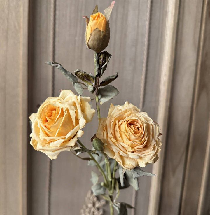23''T Faux Vintage Single Rose Spray, 3 Flowers, Burnt Petal