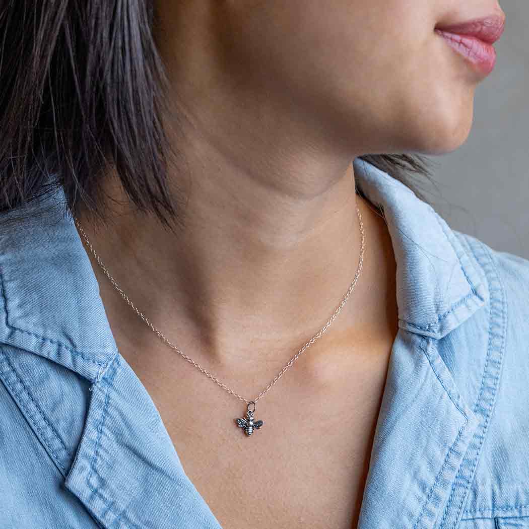 Sterling Silver or Bronze Bee Necklace