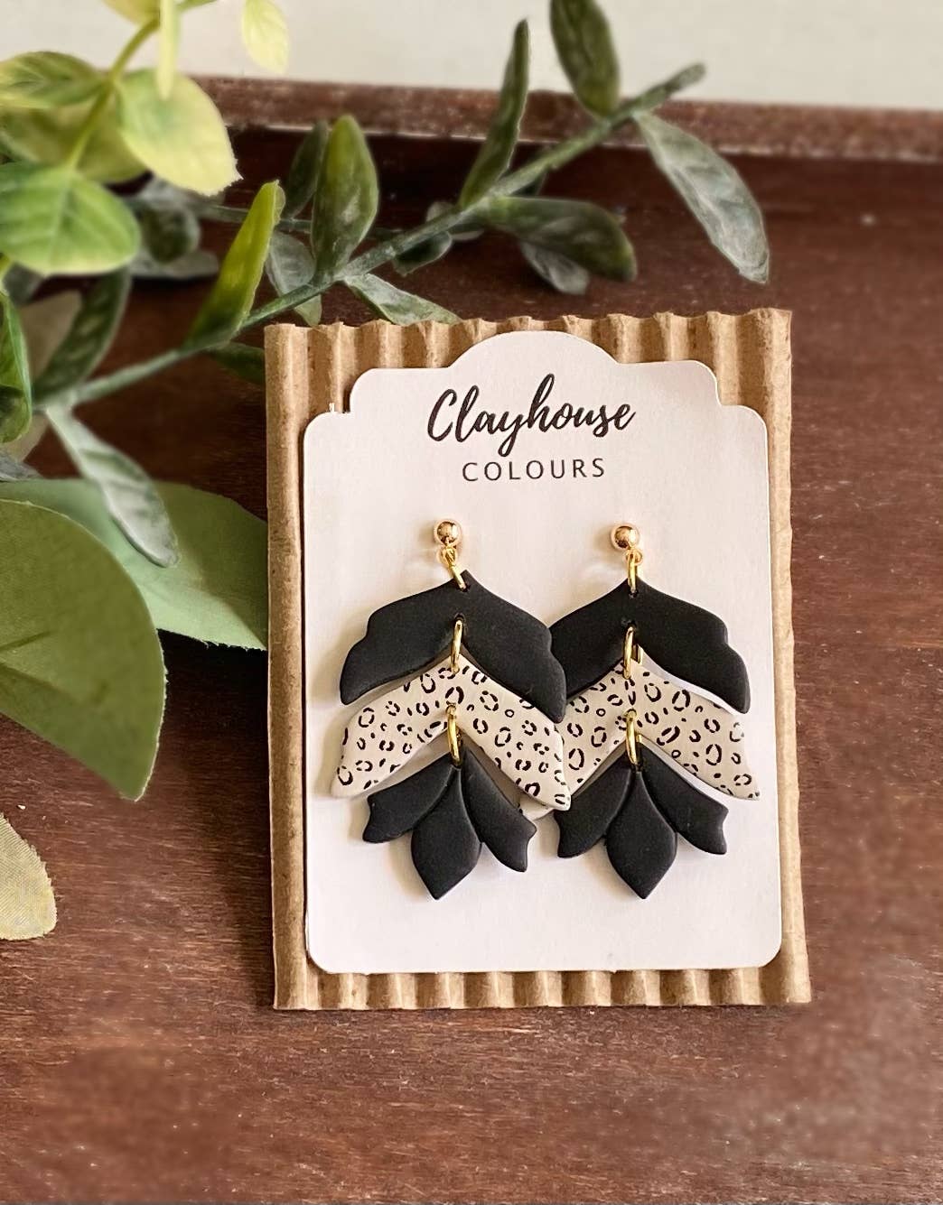 Cheetah Black & Taupe Clay Earrings