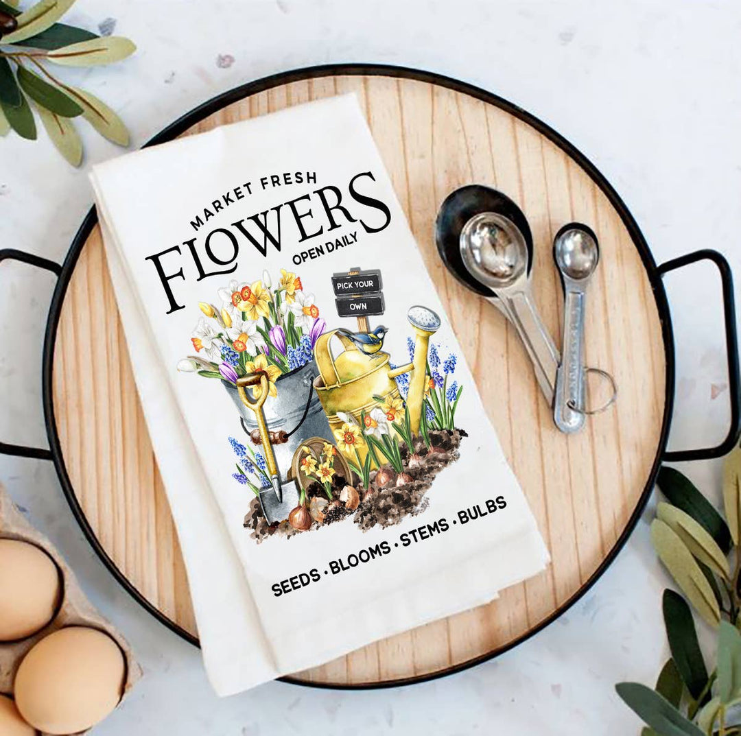 Burkburnett Market Fresh Flowers Daffodils Flour Sack Tea Towel